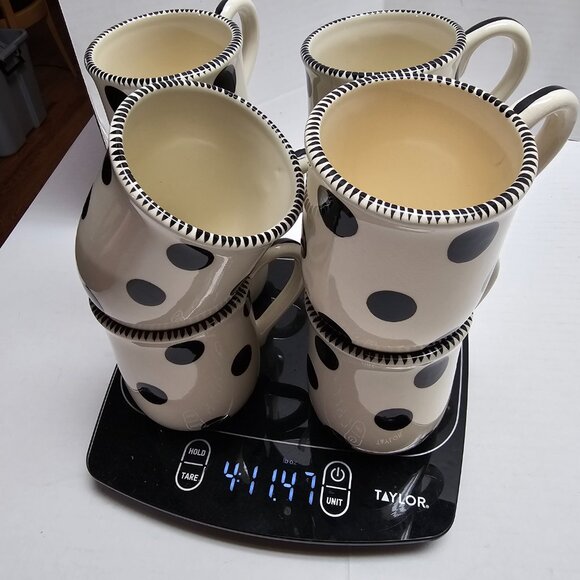 4 Ceramic M Bagwell Mix & Match Polka Dot Black White Striped Mugs Cups Lot #2 - Picture 6 of 6